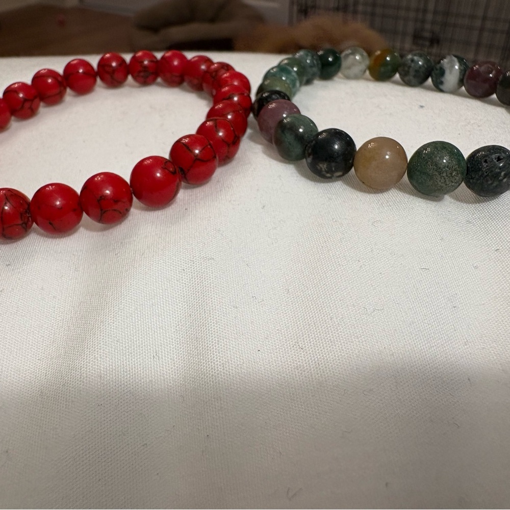 Vibrant Red and Multicolor Stone Bracelets (Set of 5) like New never worn, local